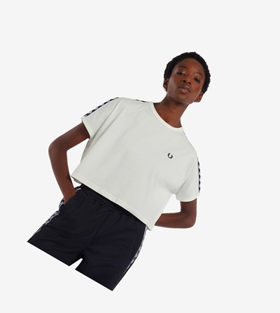 Fred Perry Cropped Taped Ringer T Shirts & Topjes Dames Wit | STZ805714