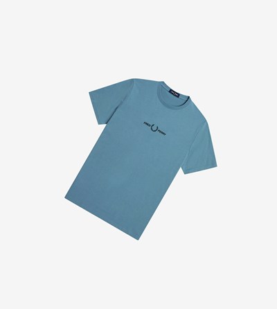 Fred Perry Embroidered T-shirts Heren Grijs Blauw | FVL195206