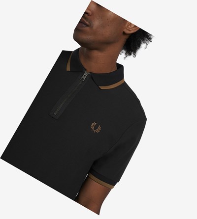 Fred Perry Half Zip Poloshirt Heren Zwart | ISV691057