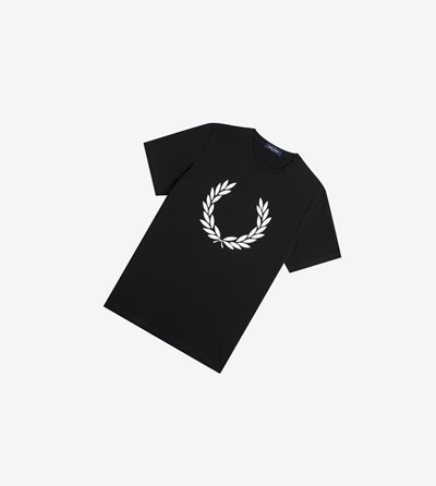 Fred Perry Laurel Wreath Print T-shirts Heren Zwart | IZO237410