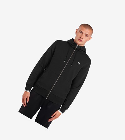 Fred Perry Met Capuchon Zip Through Sweatshirt Heren Zwart | ZVU695438