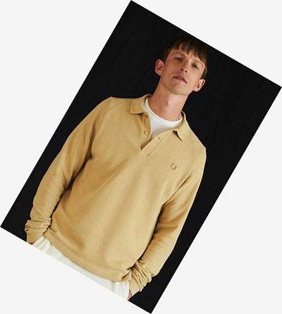 Fred Perry Reissues Textured Long Sleeve Poloshirt Heren Goud | PAQ046931