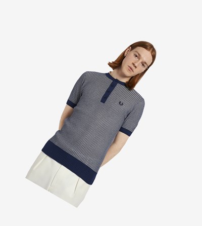 Fred Perry Reissues Two Colour Texture Knit Henley Gebreide Kleding Heren Donkerblauw | JCK167230