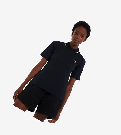 Fred Perry Ribbed Poloshirt Dames Donkerblauw | MEA278649