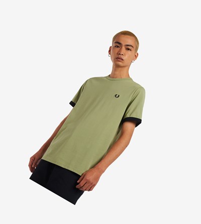 Fred Perry Ringer T-shirts Heren Olijfgroen Groen | PUS328416