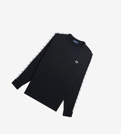 Fred Perry Taped Long Sleeve T-shirts Heren Zwart | TBN830415