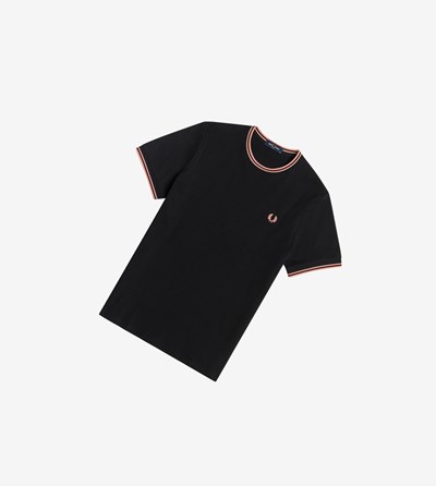 Fred Perry Twin Tipped T-shirts Heren Zwart Roze Koraal | CZB452701