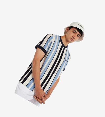 Fred Perry Vertical Stripe Piqué T-shirts Heren Blauw | IWN256841