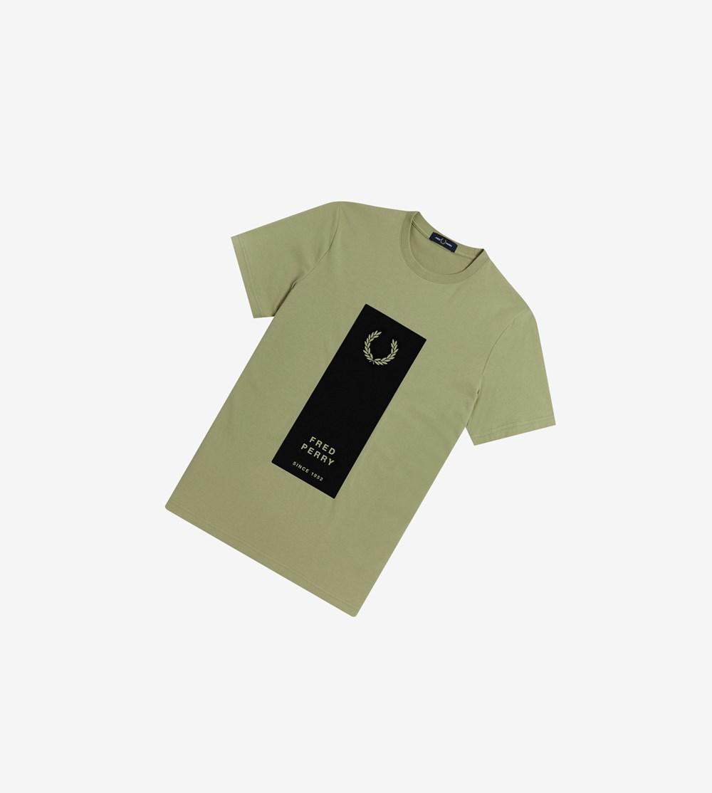 Fred Perry Block Print T-shirts Heren Olijfgroen Groen | SCY824790