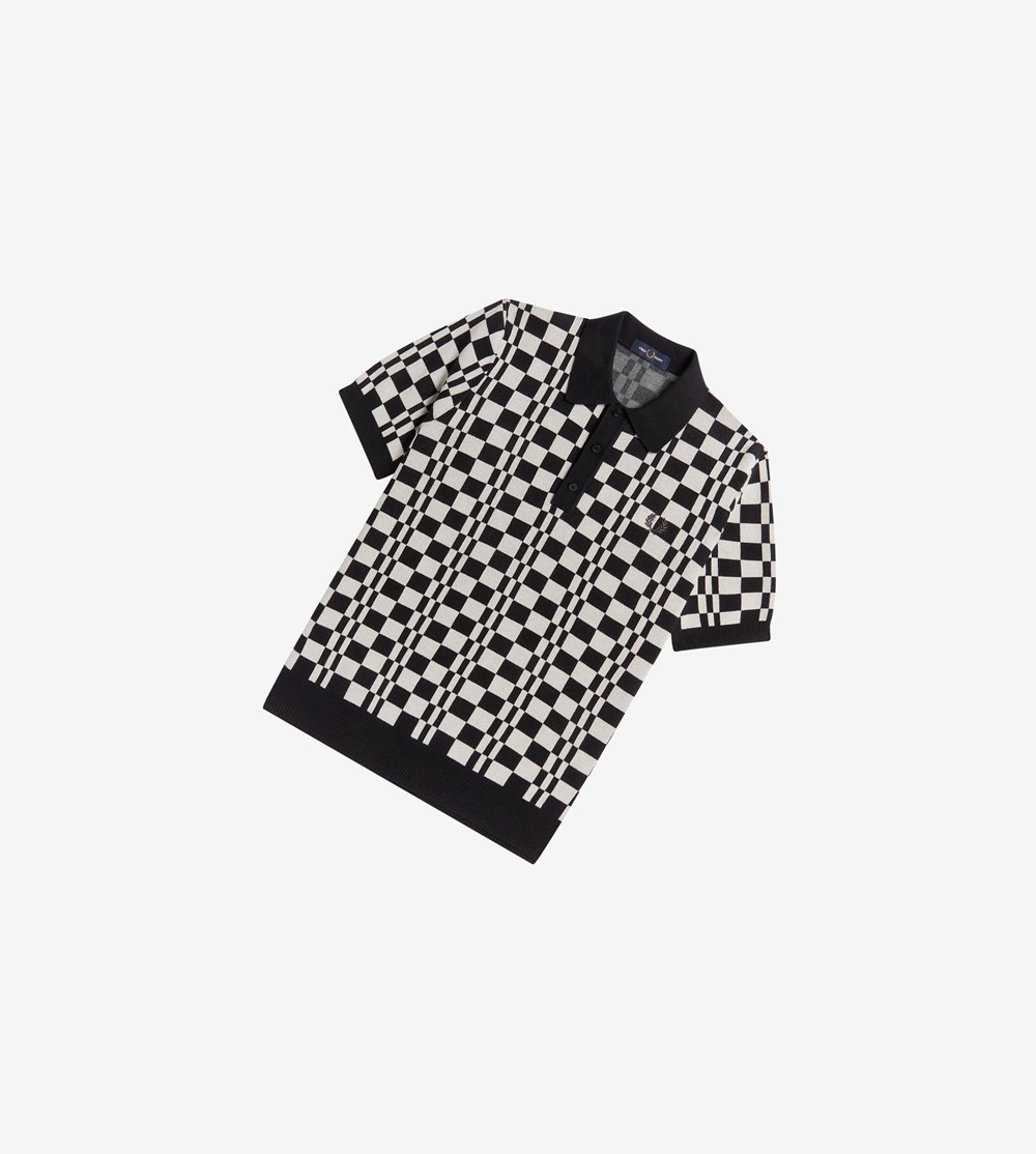 Fred Perry Chequerboard Knitted Shirt Gebreide Kleding Heren Zwart | THC384910