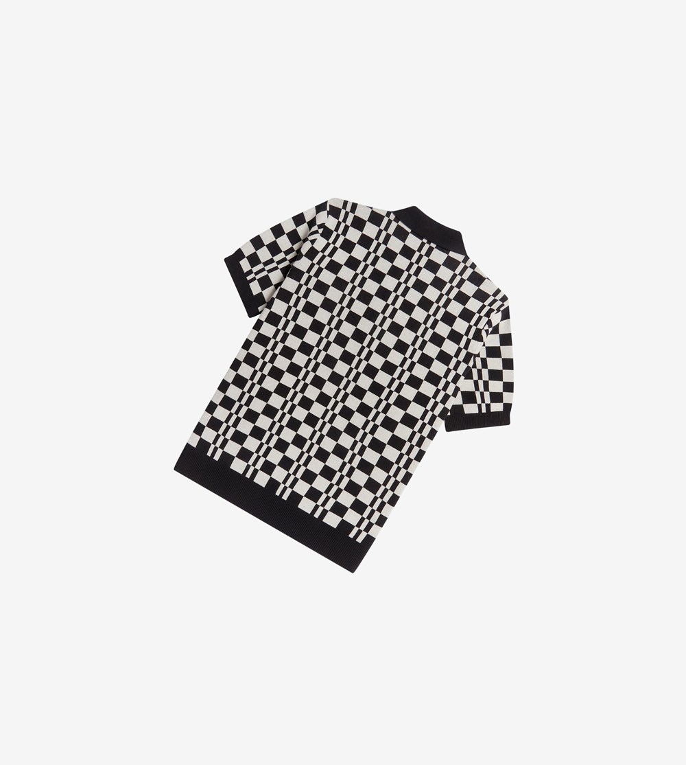 Fred Perry Chequerboard Knitted Shirt Gebreide Kleding Heren Zwart | THC384910