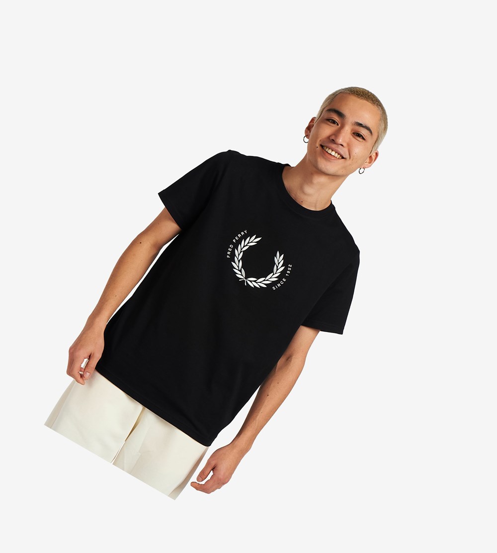 Fred Perry Circle Branding T-shirts Heren Zwart | JRO105862