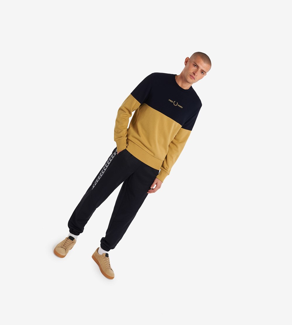 Fred Perry Colour Block Sweatshirt Heren khaki/black | QEK157640