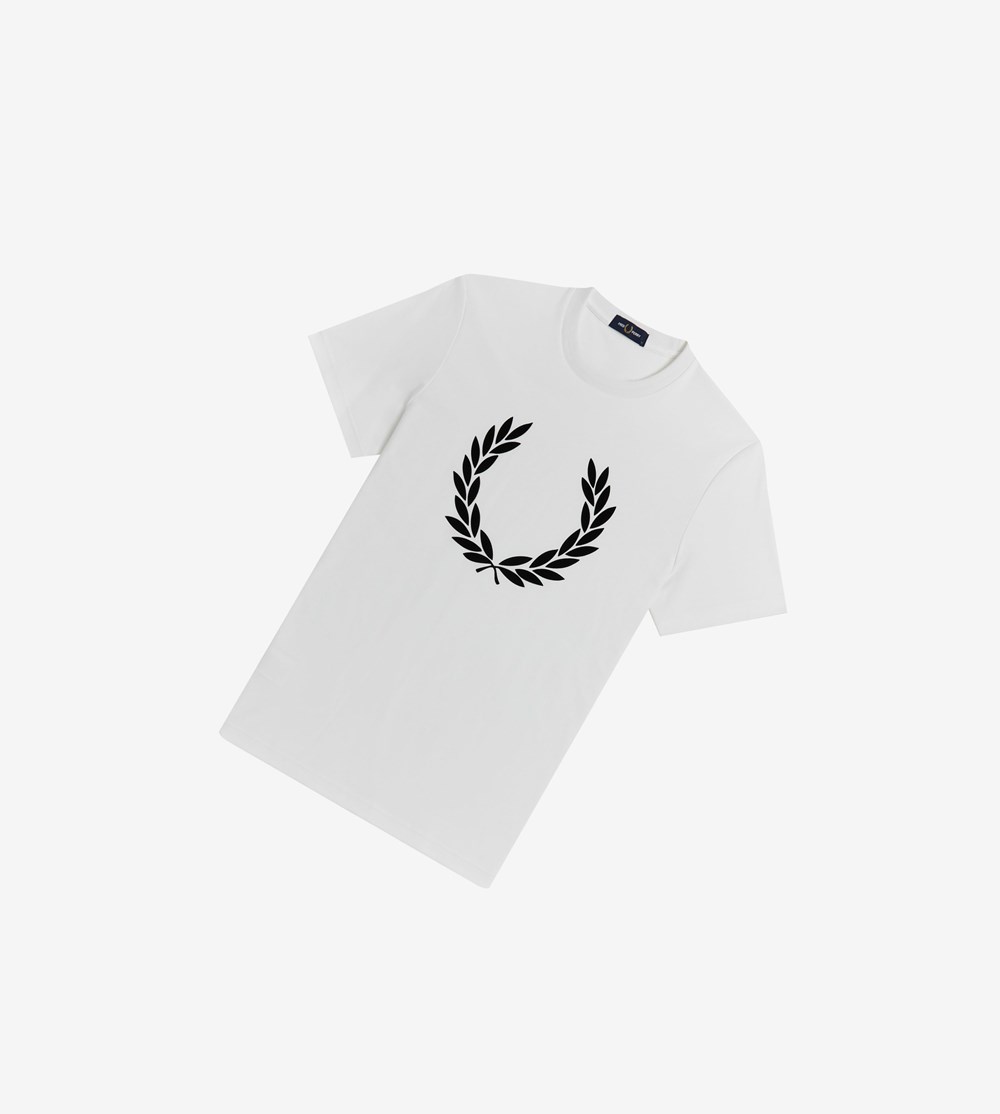 Fred Perry Flock Laurel Wreath T-shirts Heren Wit | PUR453981