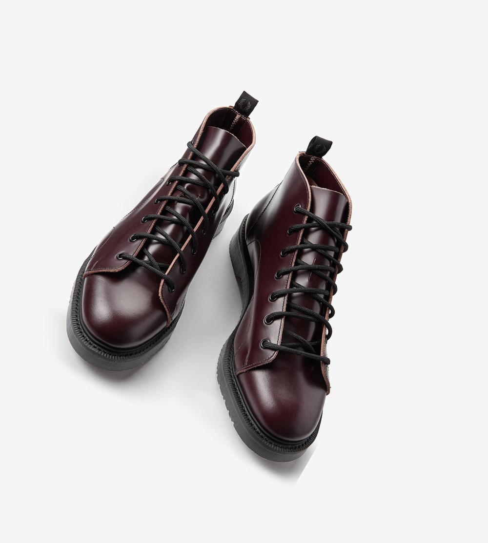 Fred Perry George CoxLeather Monkey Boots Laarzen Dames Bordeaux | BEG793854