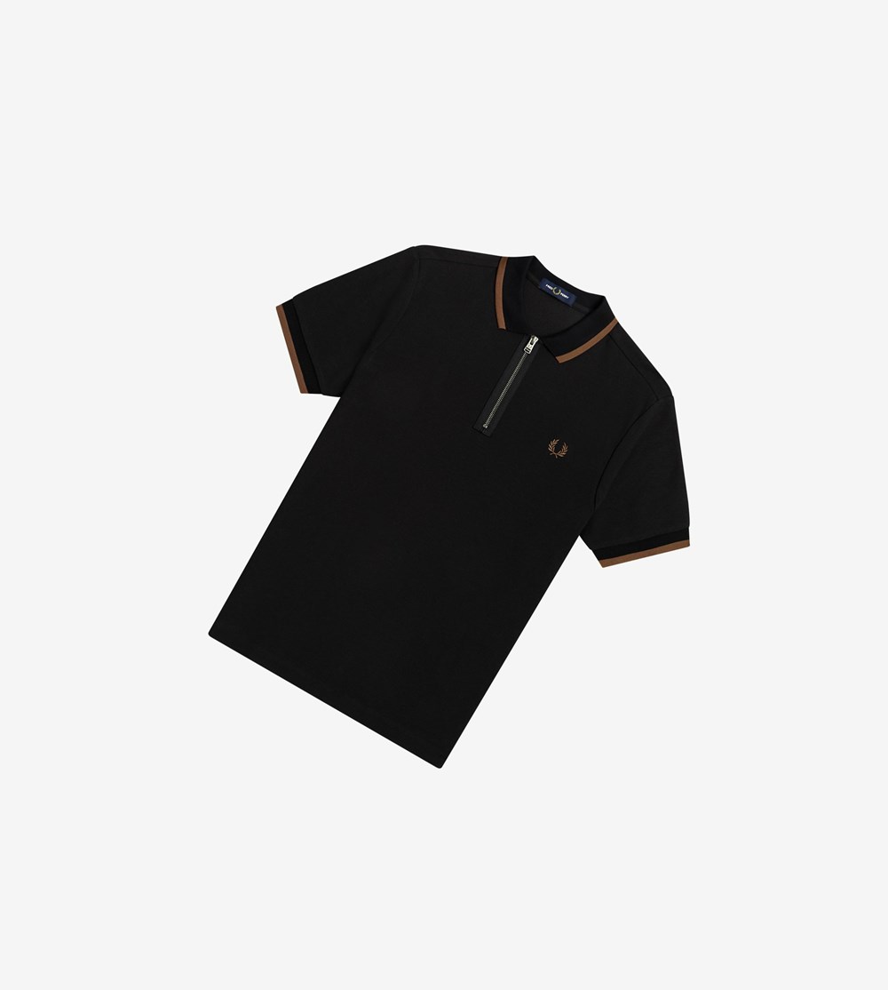 Fred Perry Half Zip Poloshirt Heren Zwart | ISV691057