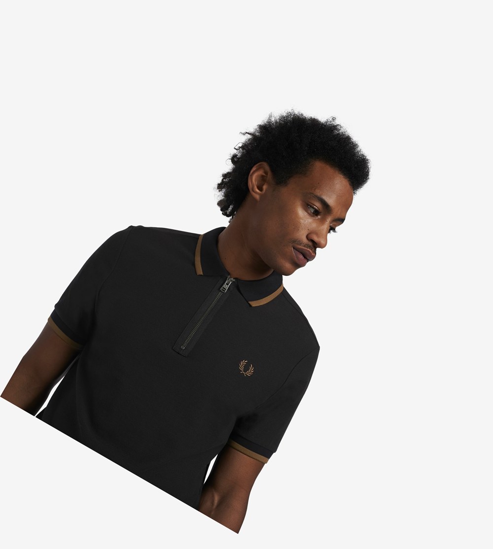 Fred Perry Half Zip Poloshirt Heren Zwart | ISV691057