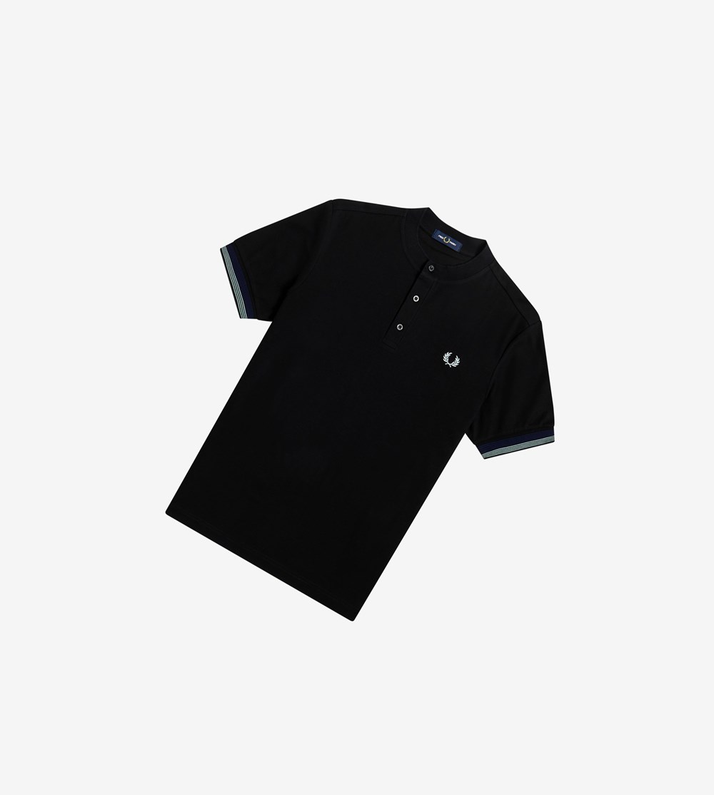 Fred Perry Henley Poloshirt Heren Zwart | KCQ489163