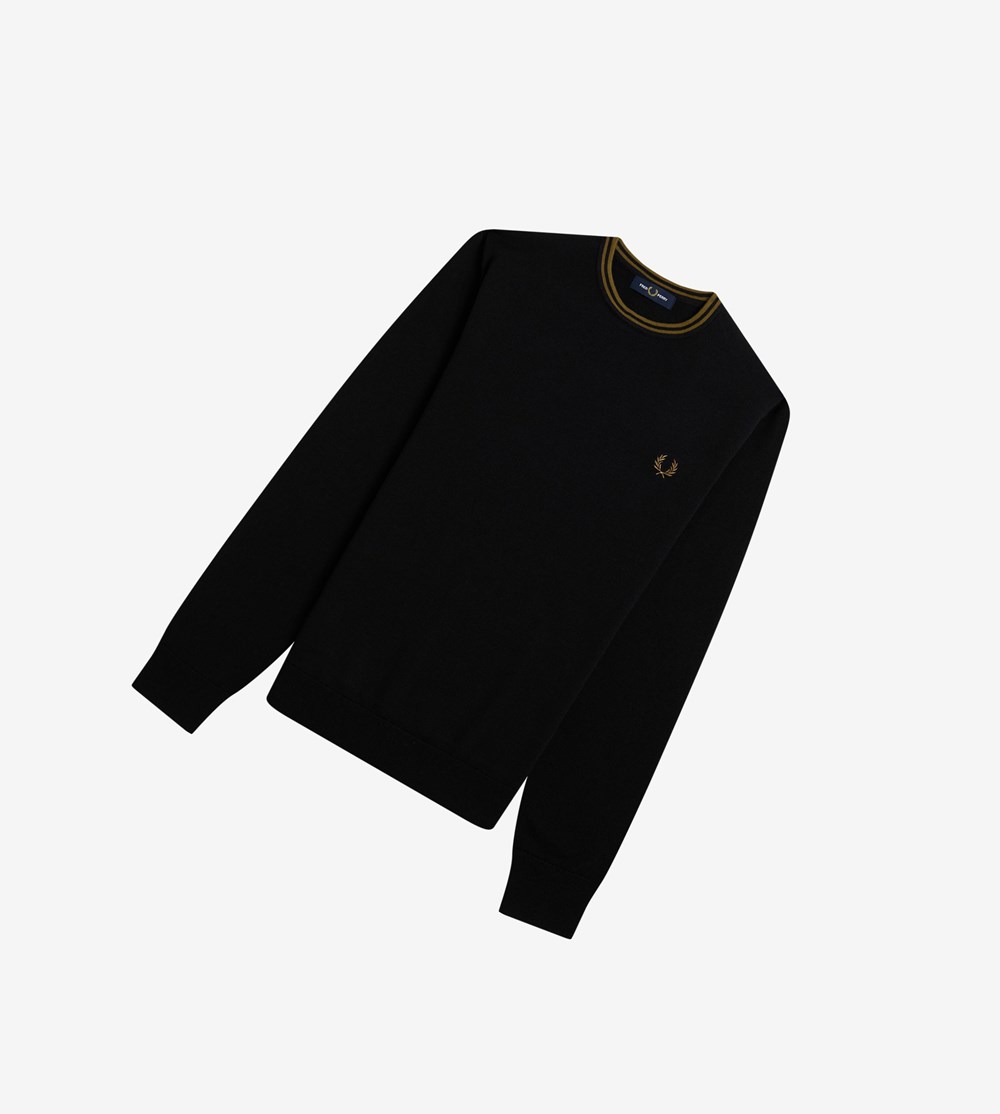 Fred Perry Klassieke Crew Neck Jumper Gebreide Kleding Heren Zwart Grijs | BXR489570