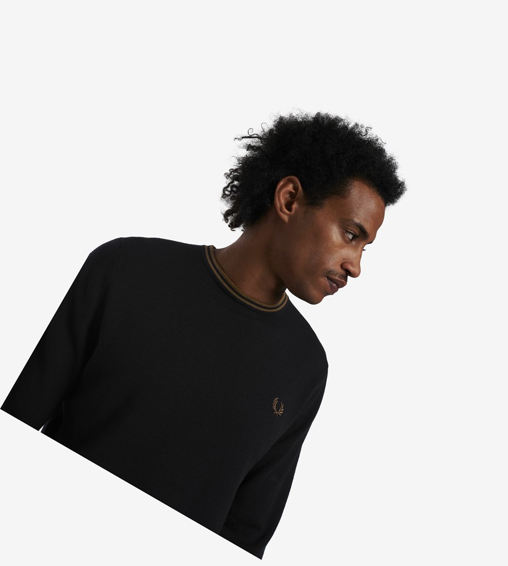 Fred Perry Klassieke Crew Neck Jumper Gebreide Kleding Heren Zwart Grijs | BXR489570