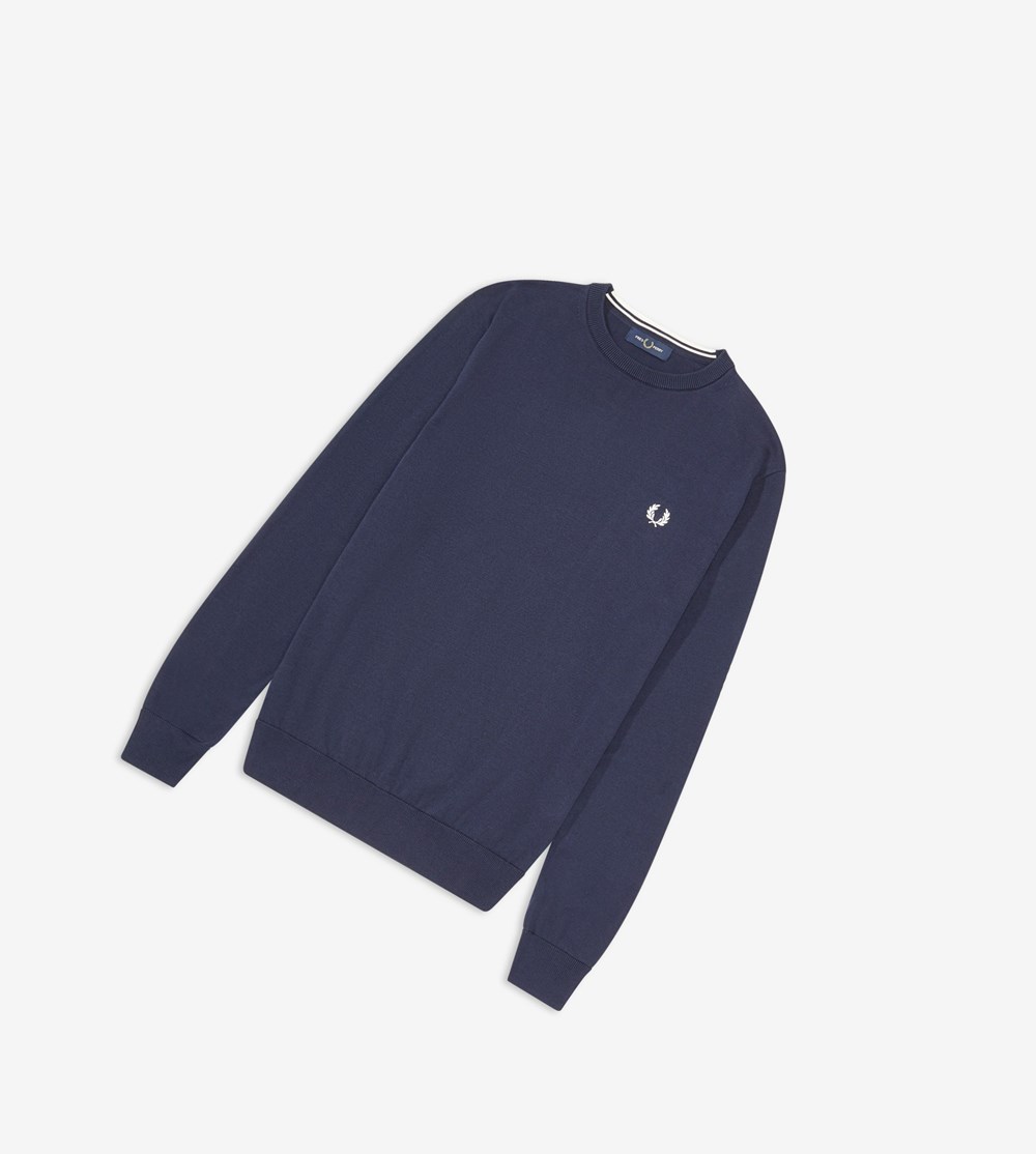 Fred Perry Klassieke Crew Neck Jumper Gebreide Kleding Heren Donkerblauw | RUJ385794