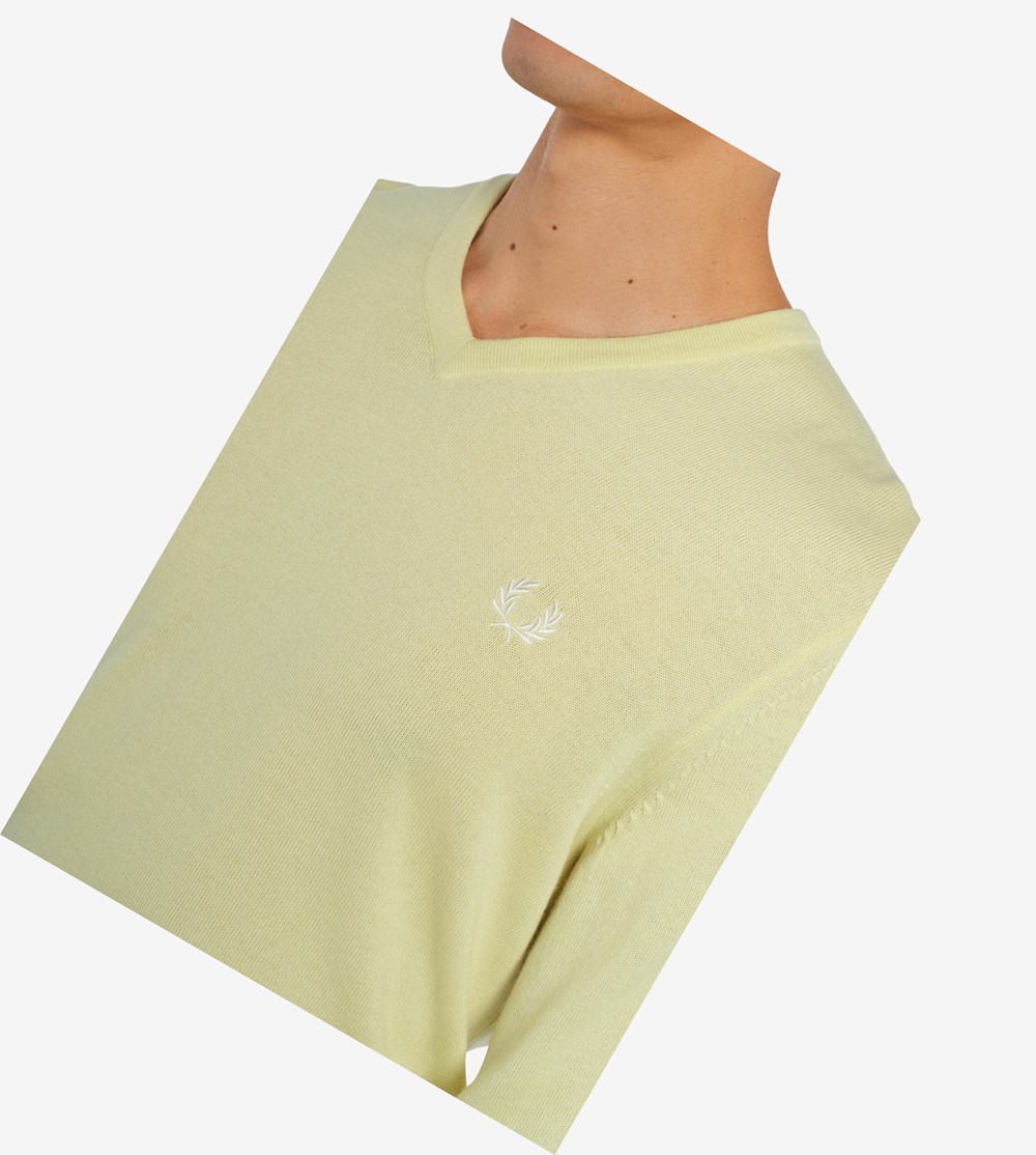 Fred Perry Klassieke V-Neck Jumper Gebreide Kleding Heren Geel | LID724856