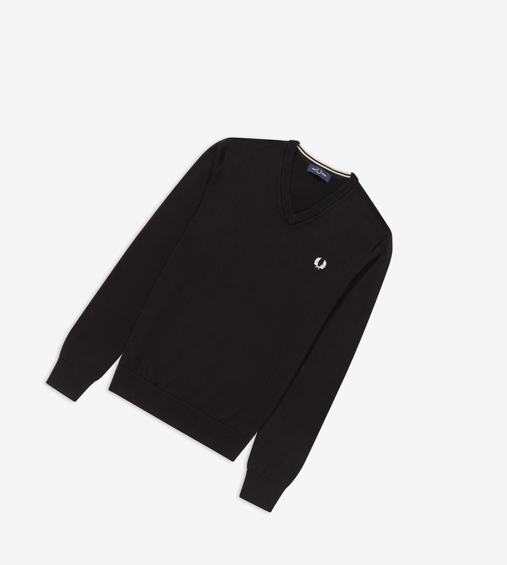 Fred Perry Klassieke V Neck Jumper Gebreide Kleding Heren Zwart | RXY751063