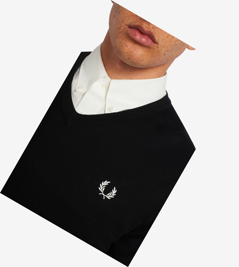 Fred Perry Klassieke V Neck Jumper Gebreide Kleding Heren Zwart | RXY751063