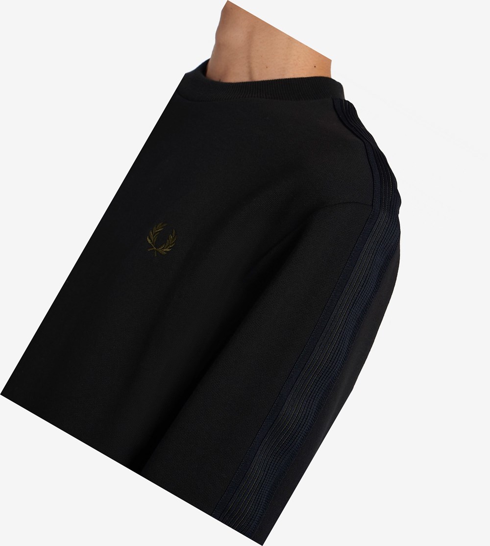 Fred Perry Knitted Tape Sweatshirt Heren Zwart | HTQ968270