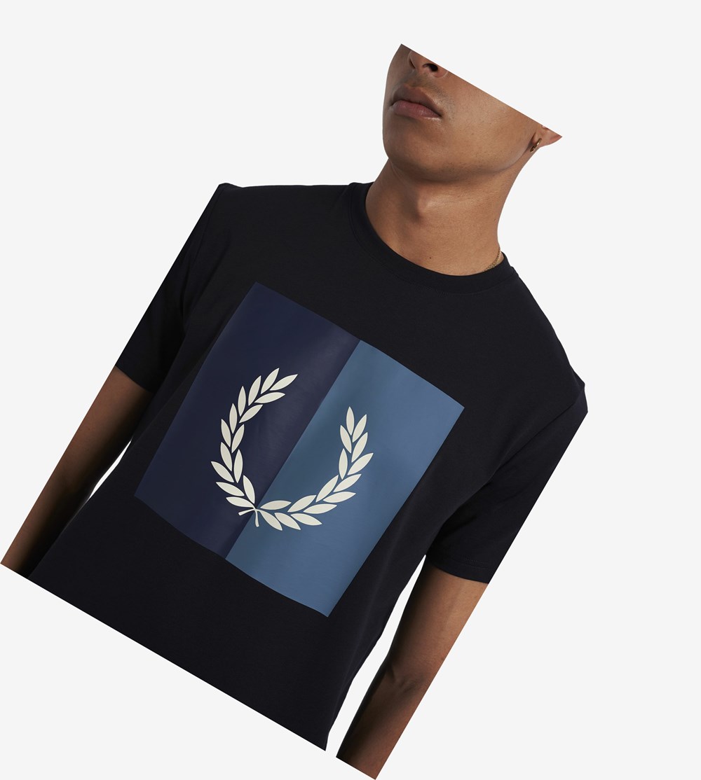 Fred Perry Laurel Wreath Grafische T-shirts Heren Zwart | TCS824965