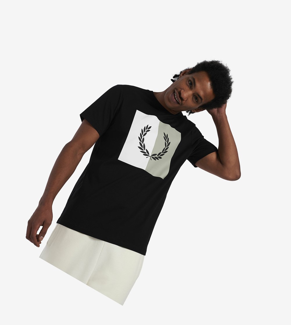 Fred Perry Laurel Wreath Grafische T-shirts Heren Zwart | TZC348592