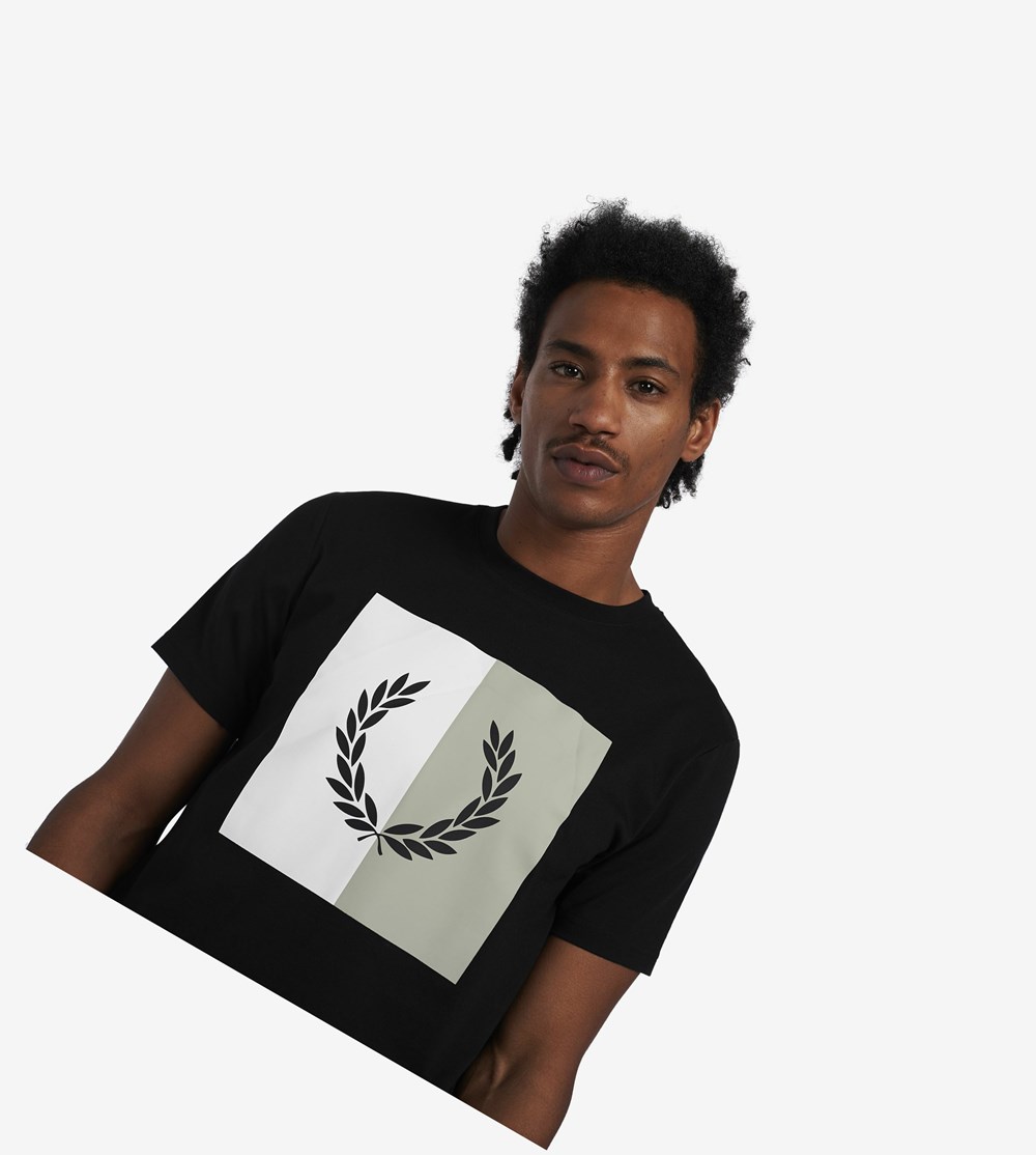 Fred Perry Laurel Wreath Grafische T-shirts Heren Zwart | TZC348592