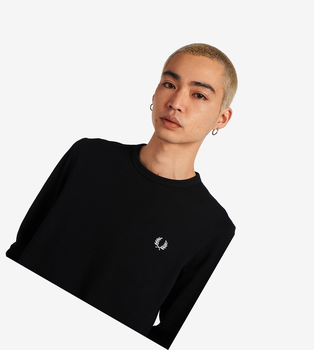 Fred Perry Laurel Wreath Long Sleeve T-shirts Heren Zwart | WMI295704