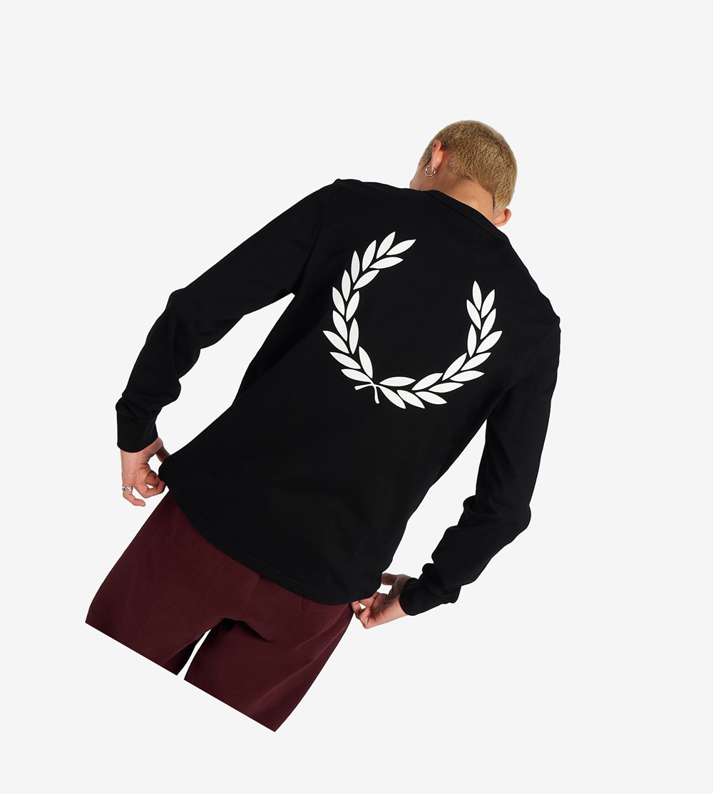 Fred Perry Laurel Wreath Long Sleeve T-shirts Heren Zwart | WMI295704