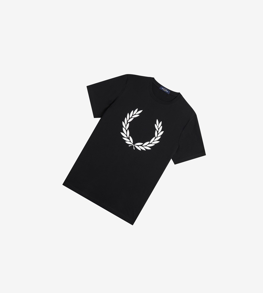 Fred Perry Laurel Wreath Print T-shirts Heren Zwart | IZO237410