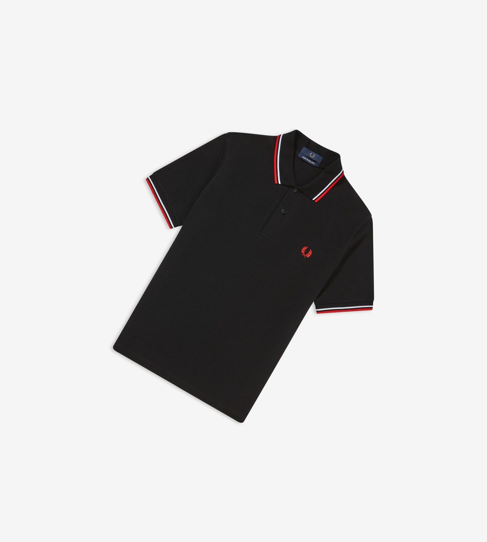 Fred Perry M12 Poloshirt Heren Zwart Wit Lichtrood | VLG876412