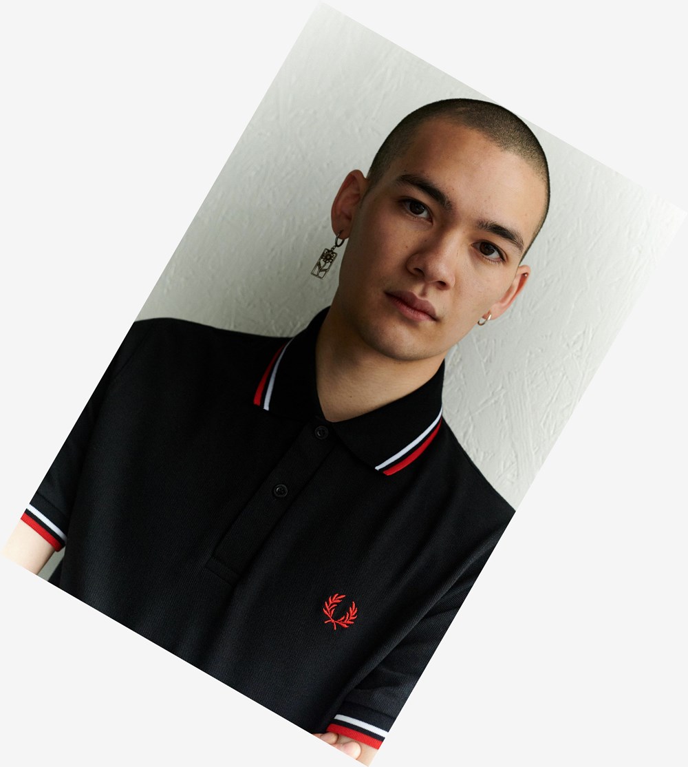 Fred Perry M12 Poloshirt Heren Zwart Wit Lichtrood | VLG876412