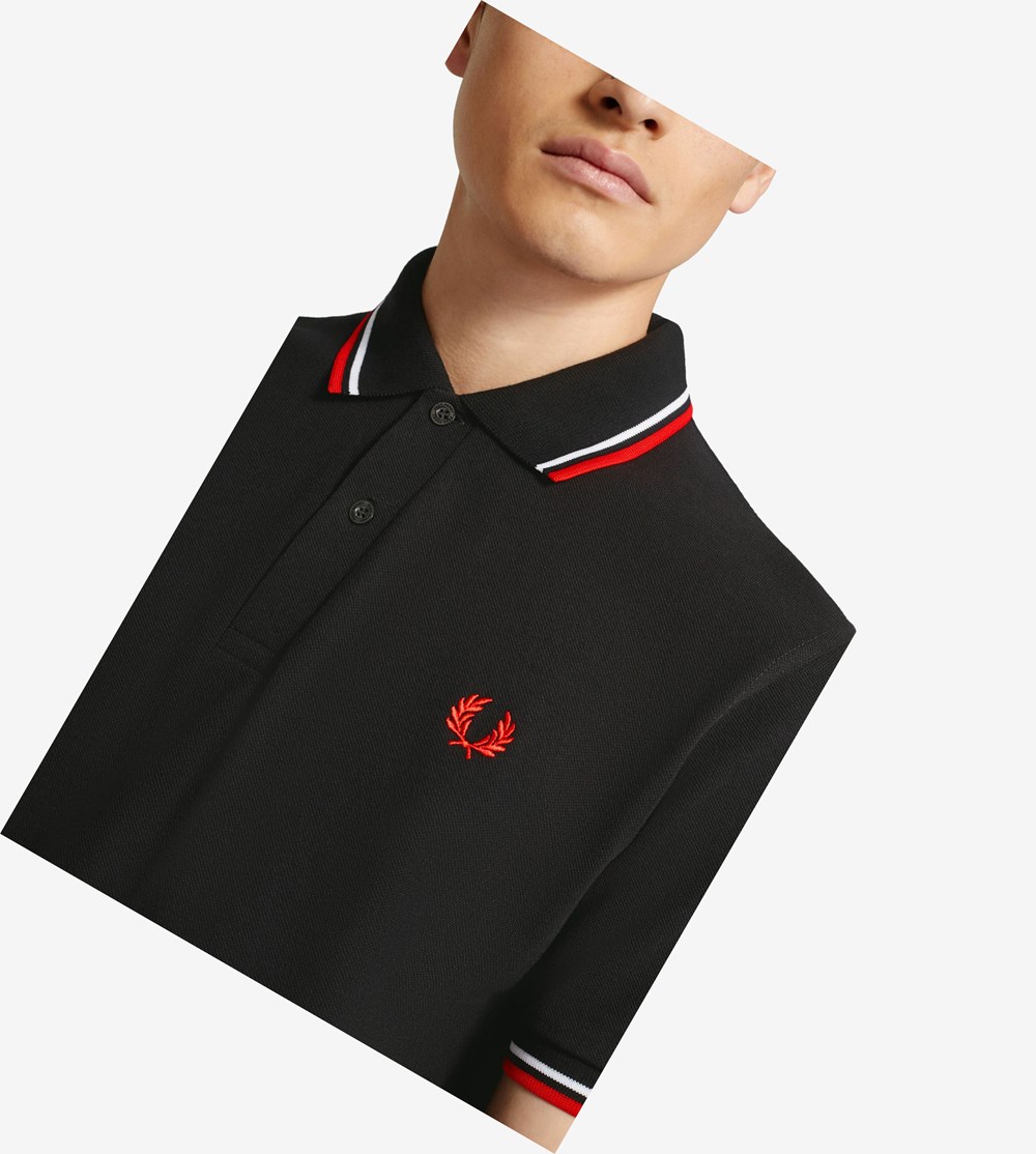 Fred Perry M12 Poloshirt Heren Zwart Wit Lichtrood | VLG876412