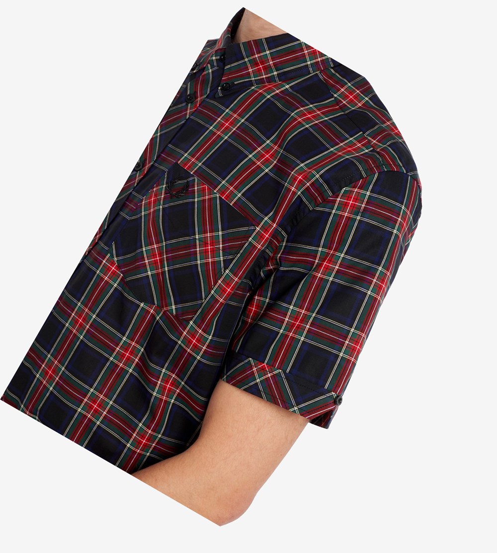 Fred Perry Made In England Kort Sleeve Tartan Overhemd Heren Zwart | MQZ089637