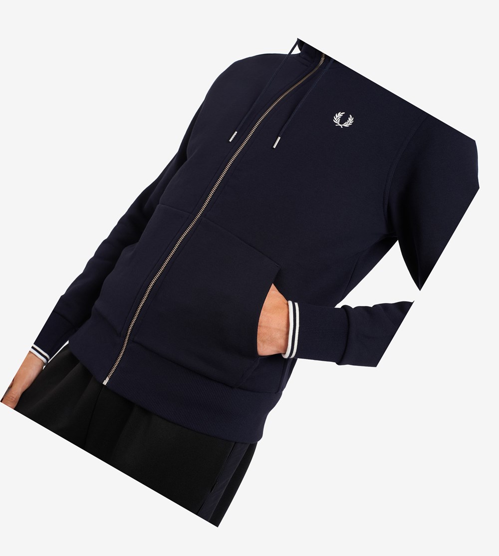 Fred Perry Met Capuchon Zip Through Sweatshirt Heren Donkerblauw | MPE519268