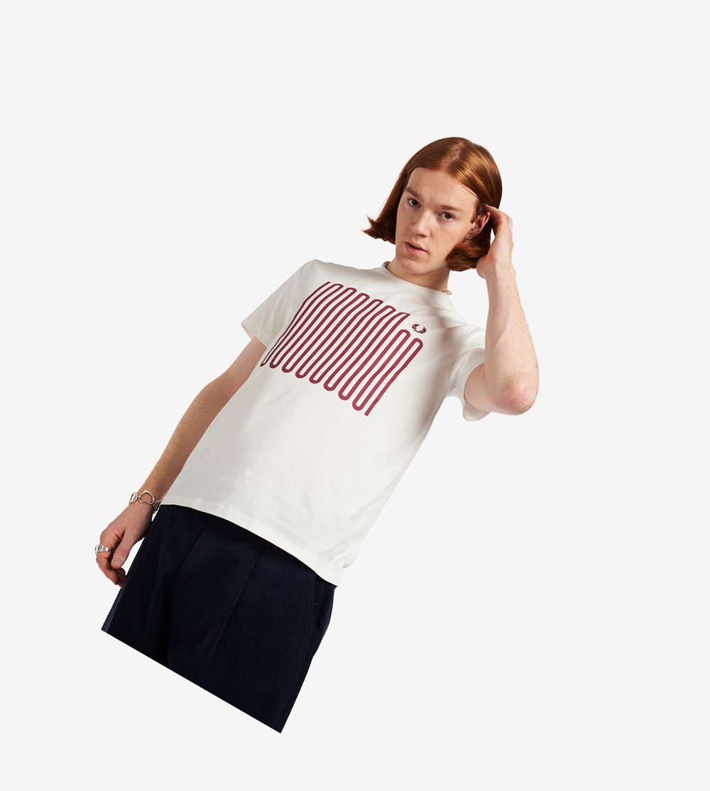 Fred Perry Printed Soundwave Grafische T-shirts Heren Wit | XJC819640