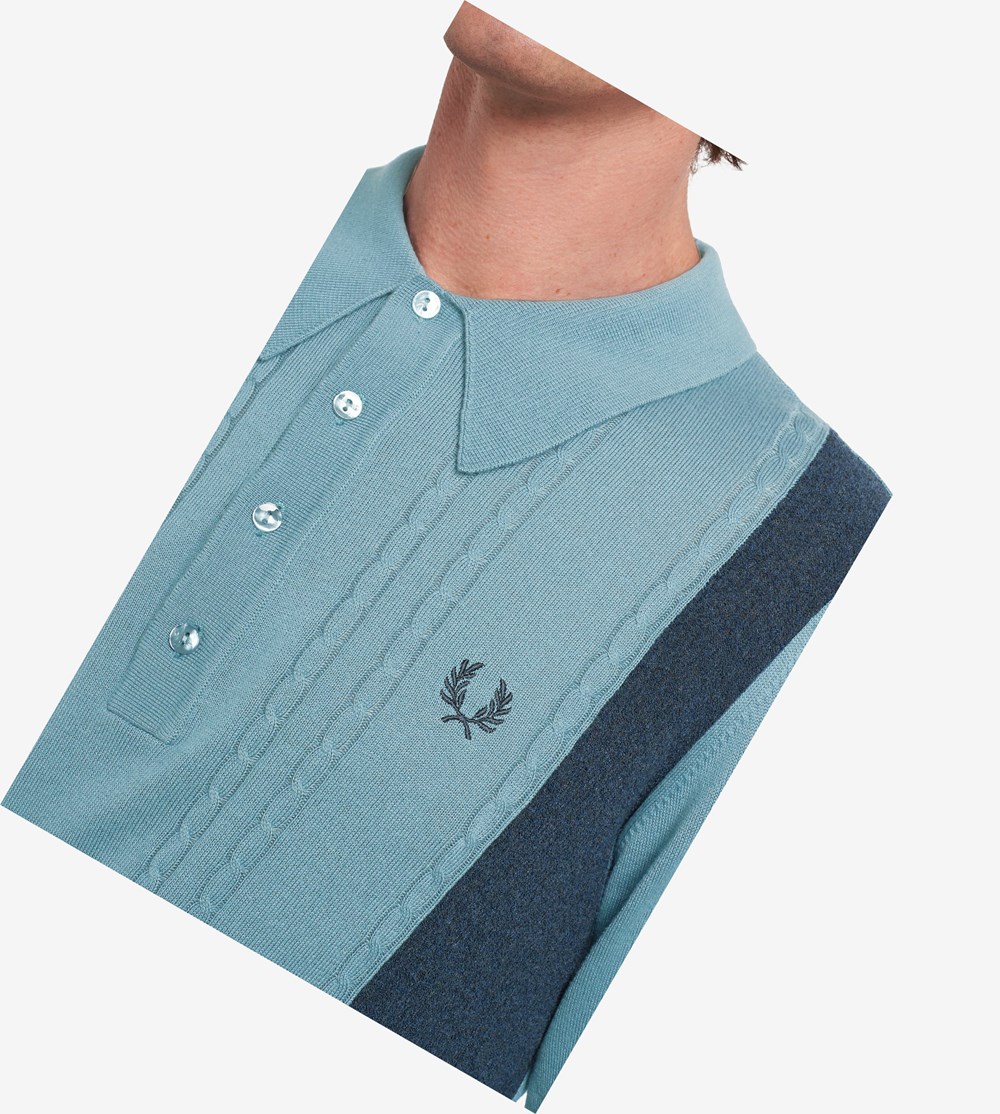 Fred Perry Reissues Panelled Cable Knit Shirt Gebreide Kleding Heren Grijs Blauw | DXP701568