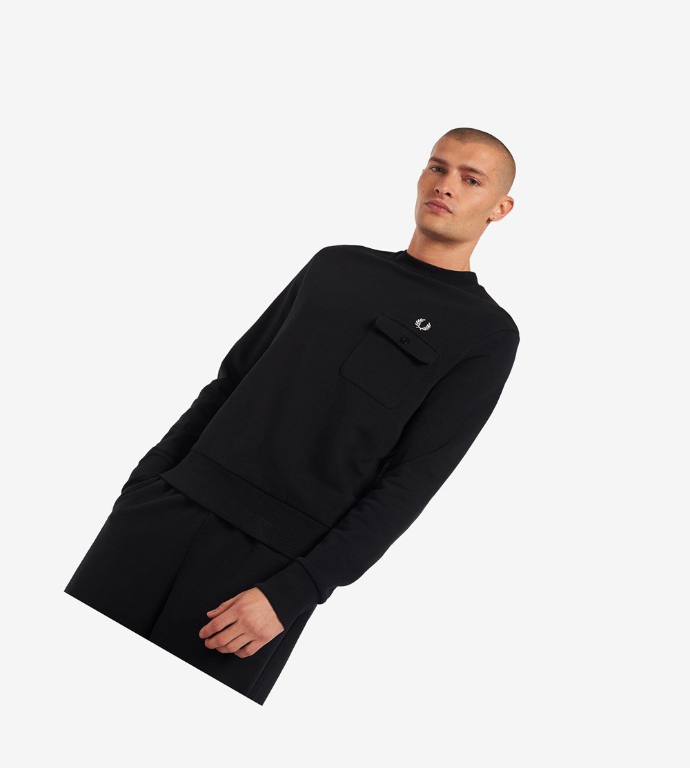 Fred Perry Reissues Pocket Detail Sweatshirt Heren Zwart | SLE638159