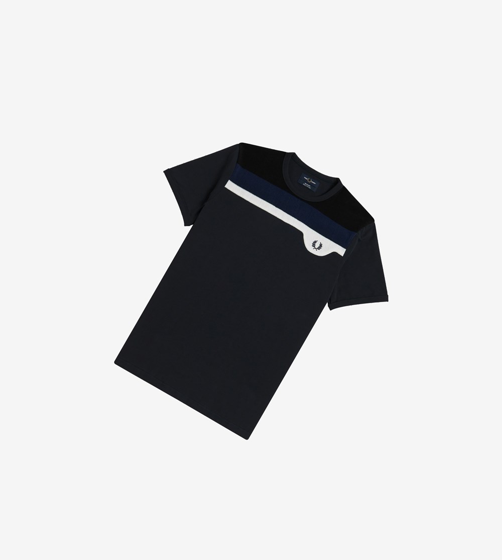 Fred Perry Reissues Towelling Panel T-shirts Heren Donkerblauw | HAD764128