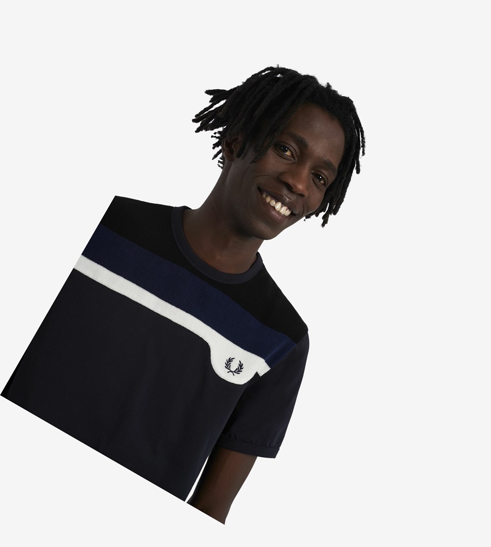 Fred Perry Reissues Towelling Panel T-shirts Heren Donkerblauw | HAD764128