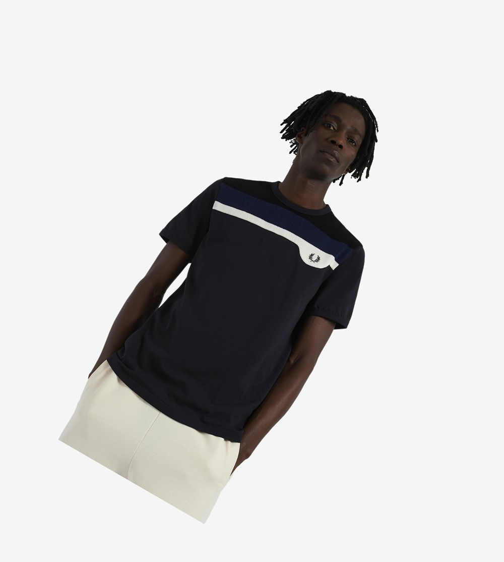 Fred Perry Reissues Towelling Panel T-shirts Heren Donkerblauw | HAD764128