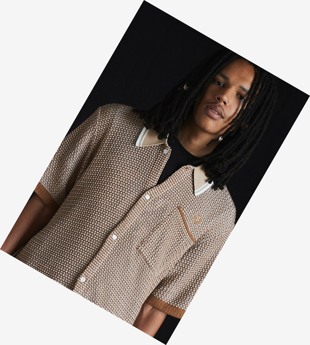 Fred Perry Reissues Two Colour Knitted Shirt Gebreide Kleding Heren Bruin | LOF239561