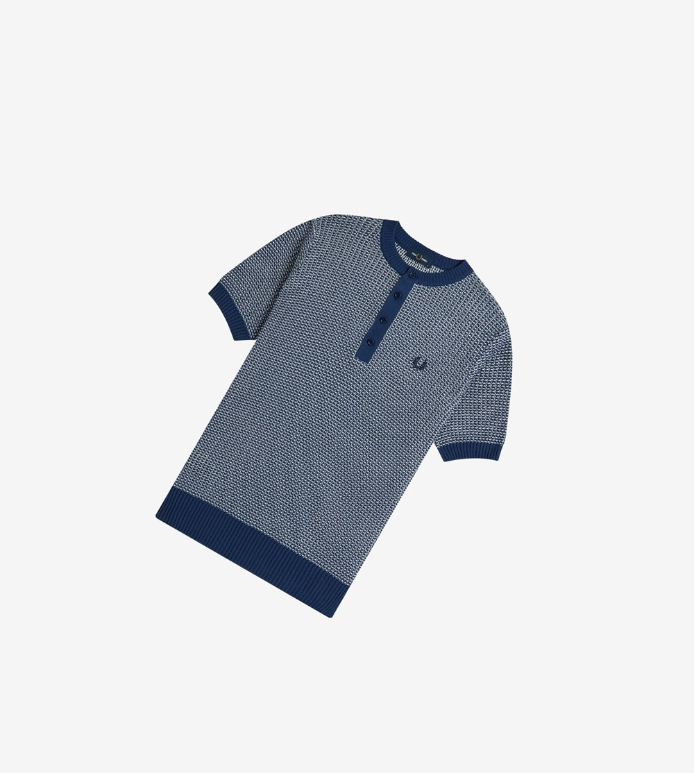 Fred Perry Reissues Two Colour Texture Knit Henley Gebreide Kleding Heren Donkerblauw | JCK167230