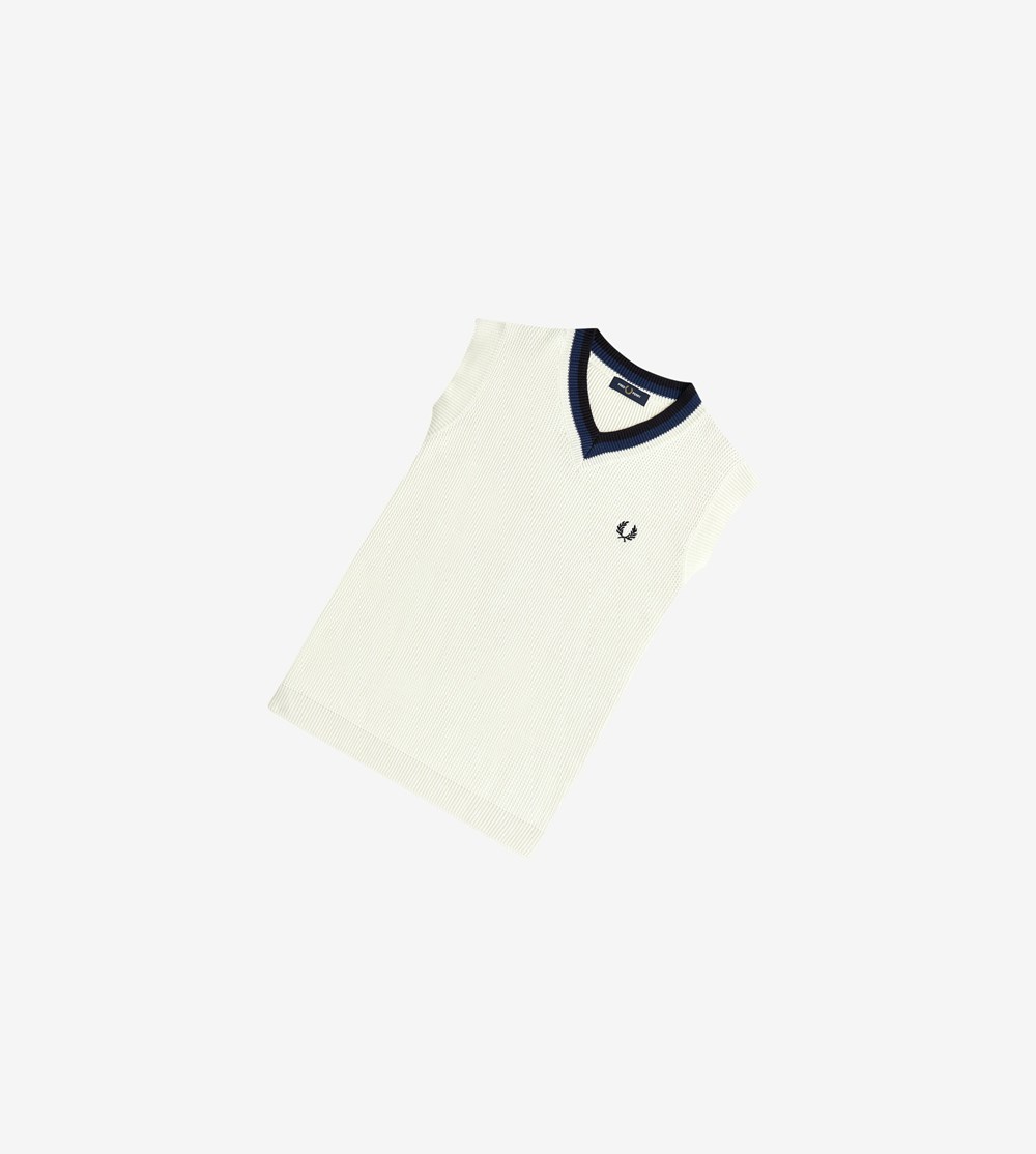 Fred Perry Reissues V-Neck Knitted Tank Gebreide Kleding Heren Wit | LNO209851