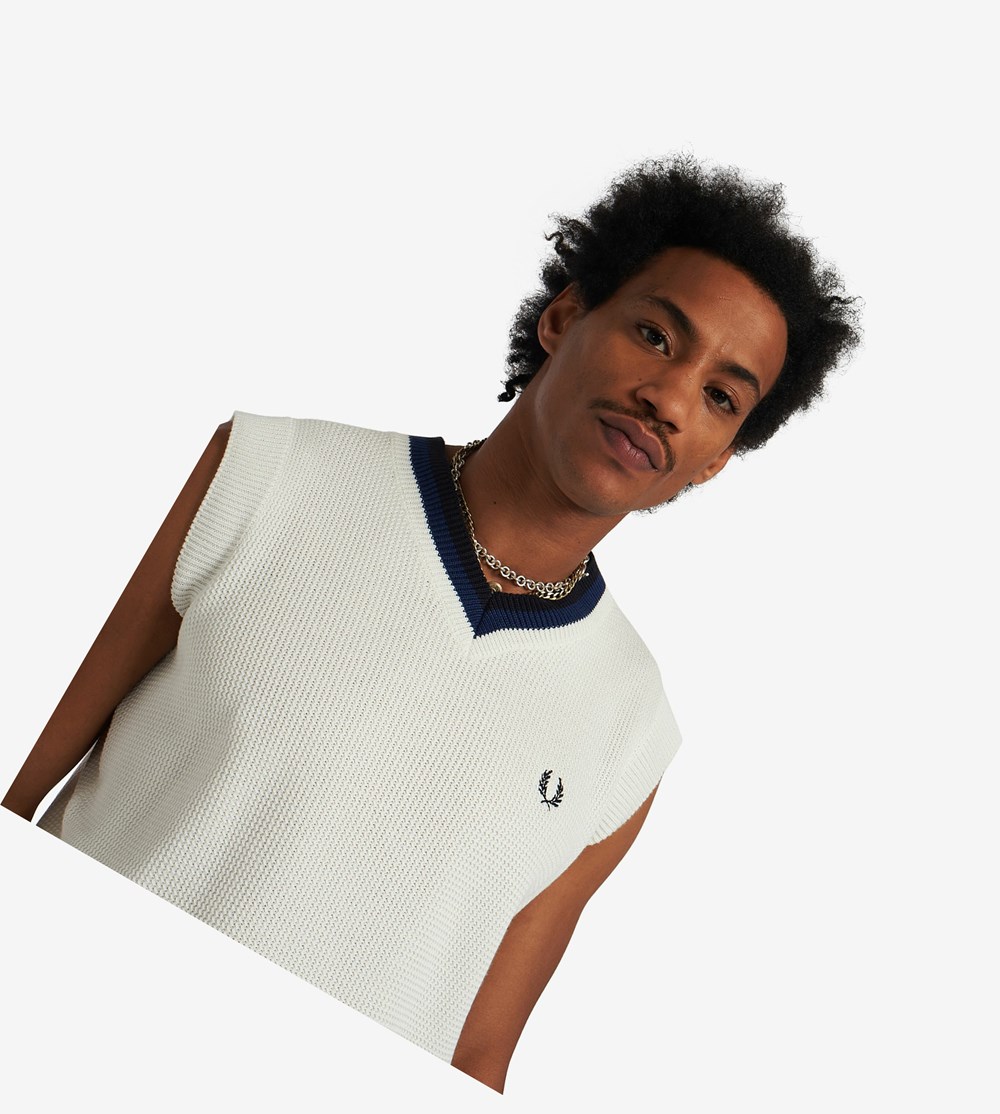 Fred Perry Reissues V-Neck Knitted Tank Gebreide Kleding Heren Wit | LNO209851